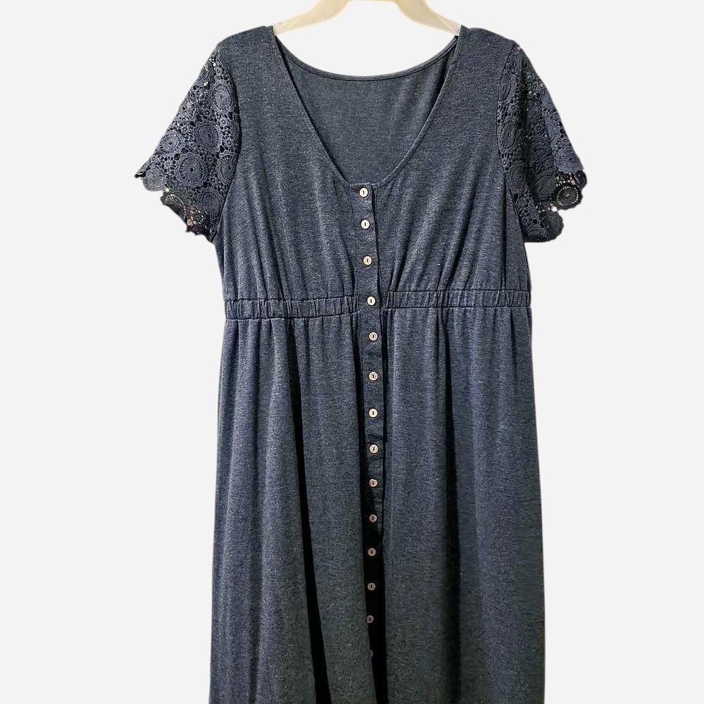 Gray lace button up dress with lace sleeves